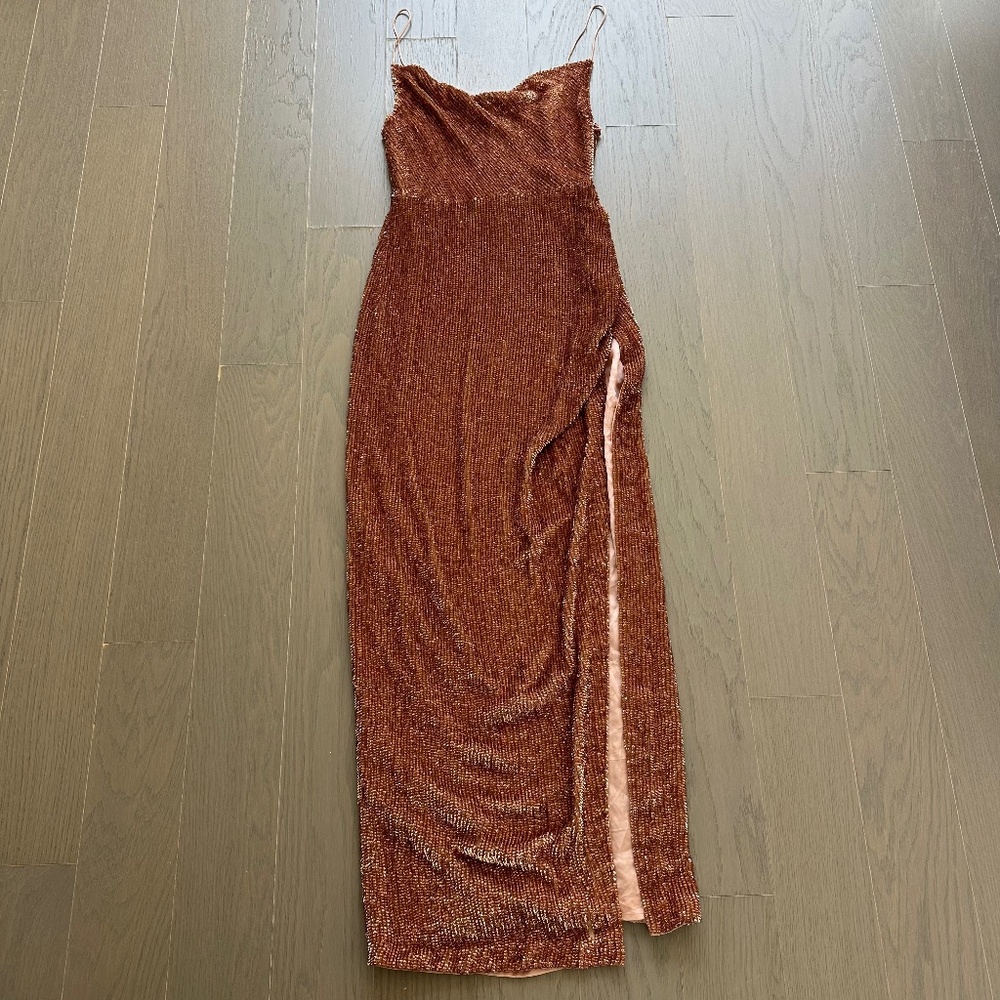 Retrofete KATYA sequin maxi dress drape gown - bronze - LARGE - with tags - Picture 2 of 11